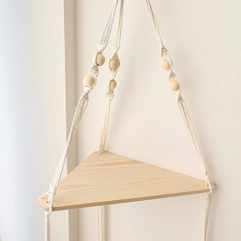 Briar Boho Macrame Triangle Floating Wall Shelf
