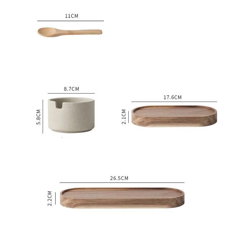 Ceramic Spice Jar Set with Wooden Lids