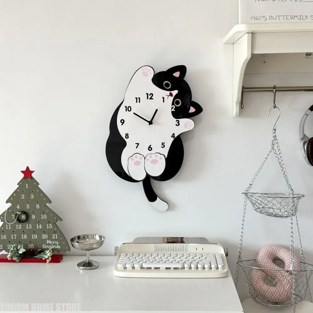 Cat-Shaped Wall Clock with Wagging Tail