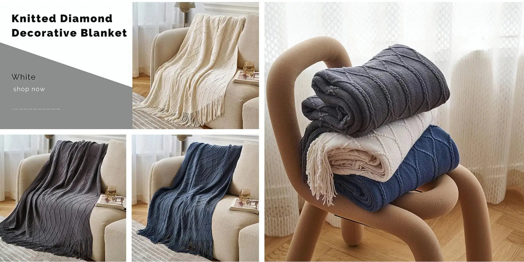 Orlan Knitted Throw Blanket with Tassels