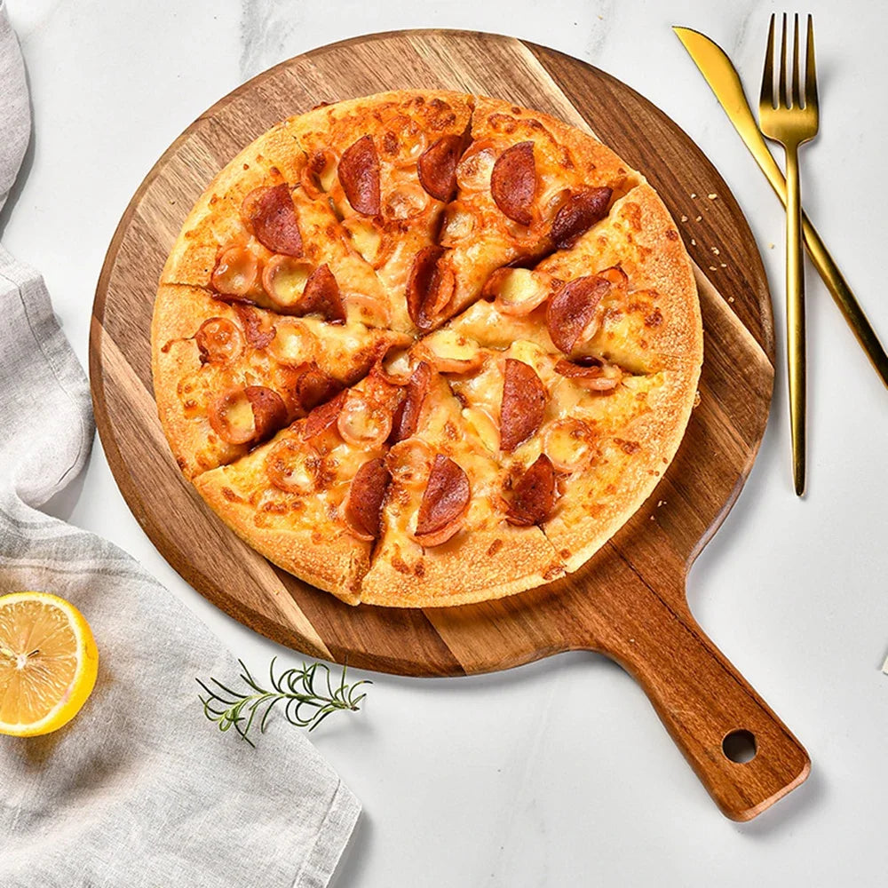 Round Wooden Pizza Serving Board