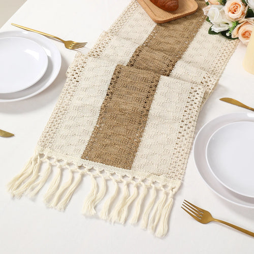 Brynn Burlap Striped Table Runner with Tassels