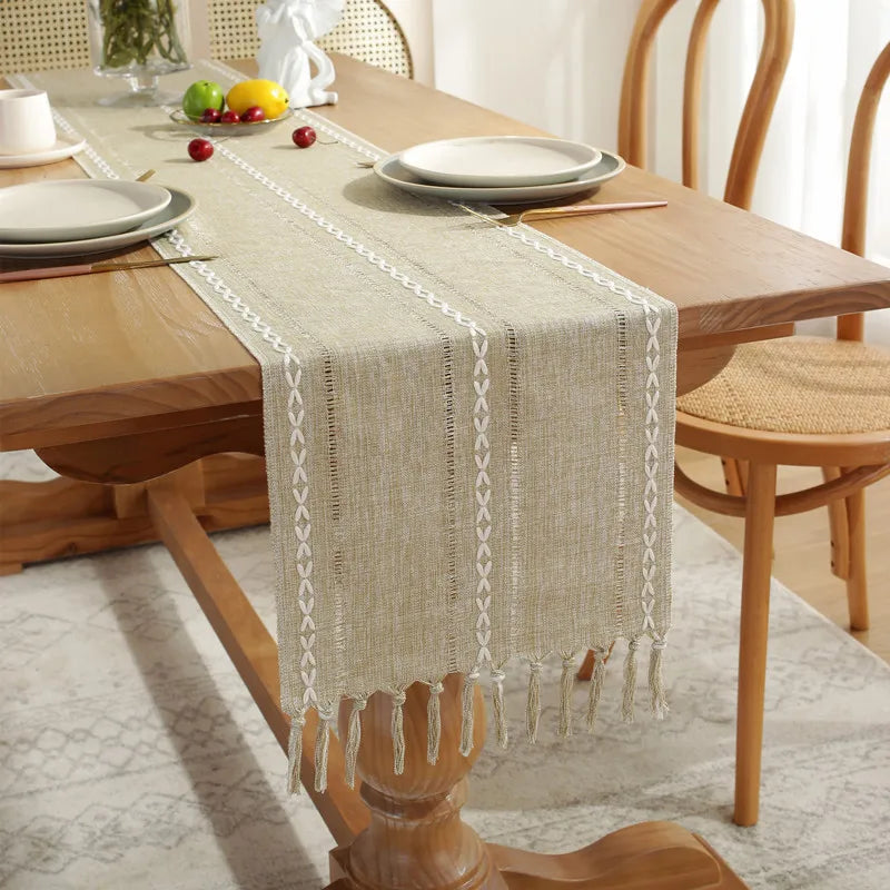 Aldwin Cotton Linen Table Runner with Tassels
