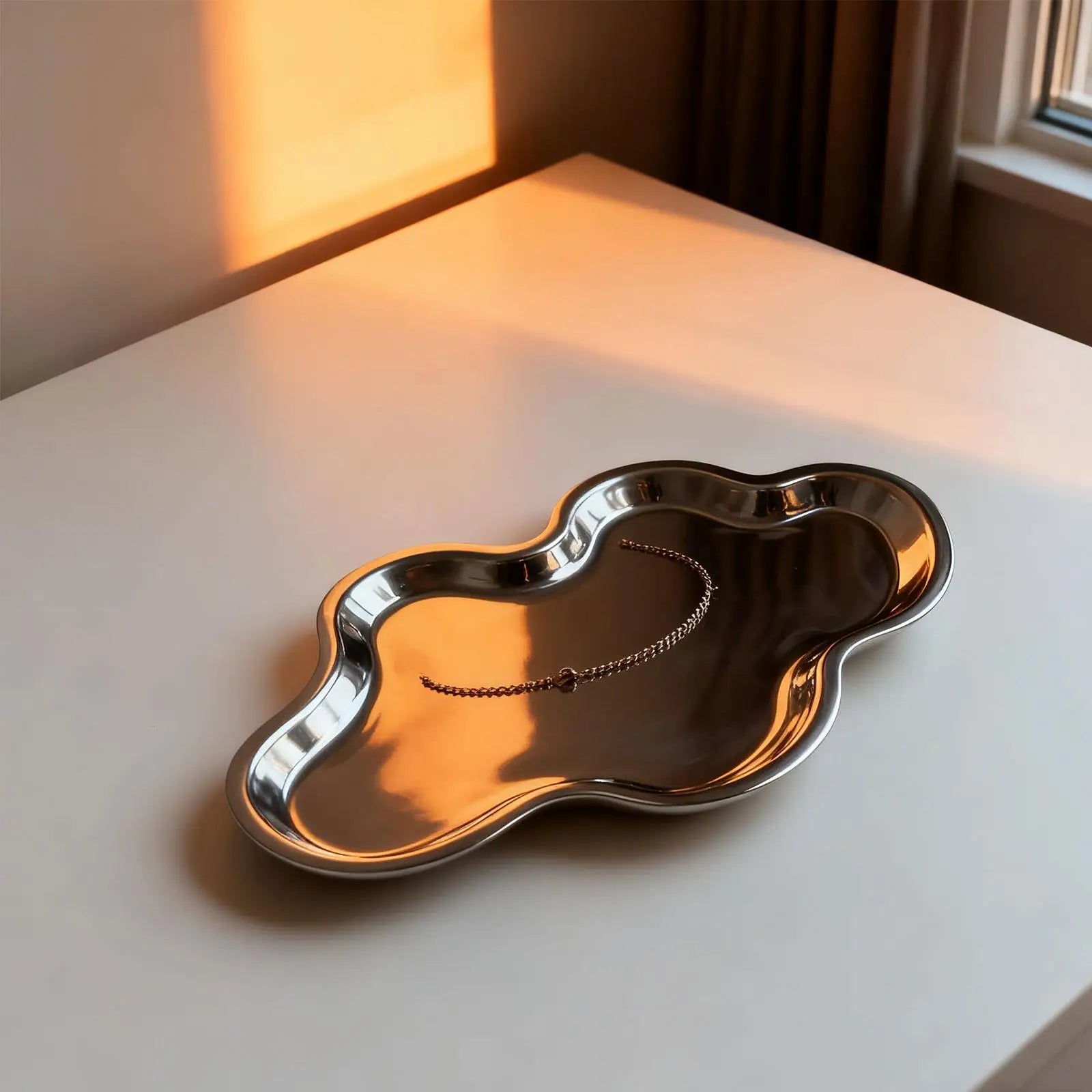 Nimbus Decorative Metal Tray with Scalloped Edge