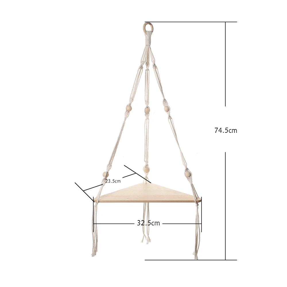 Briar Boho Macrame Triangle Floating Wall Shelf