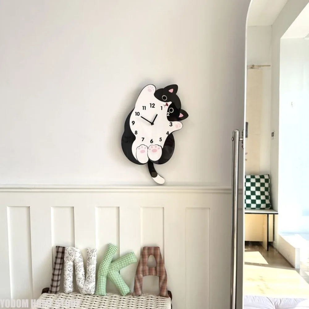 Cat-Shaped Wall Clock with Wagging Tail