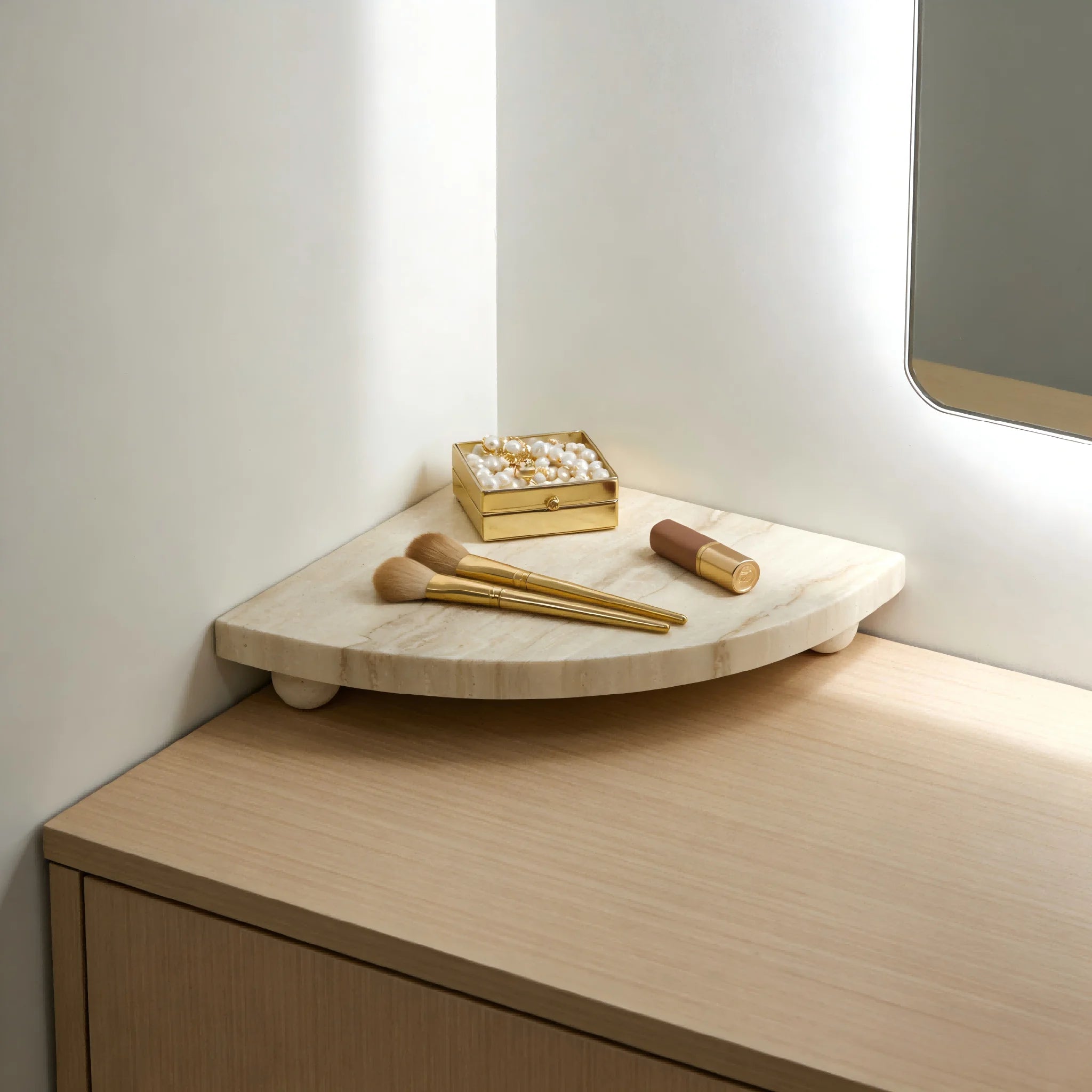 Travertine Stone Corner Vanity Tray