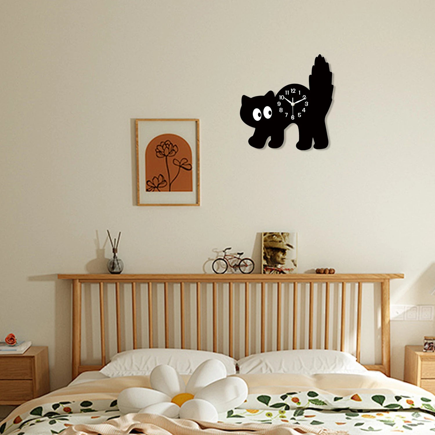 Black Cat Silhouette Wooden Wall Clock