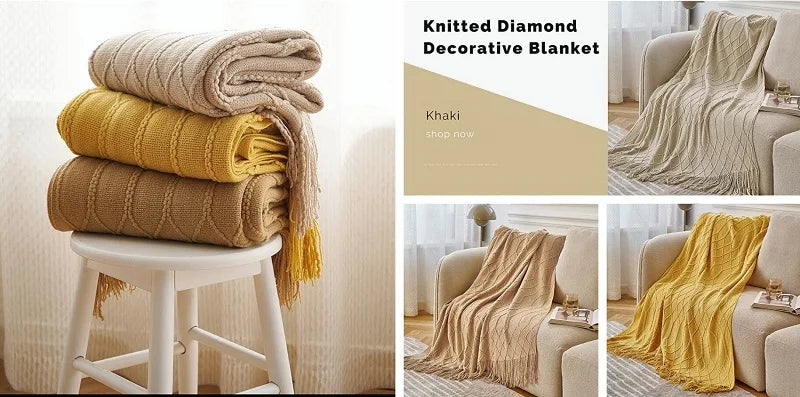 Orlan Knitted Throw Blanket with Tassels
