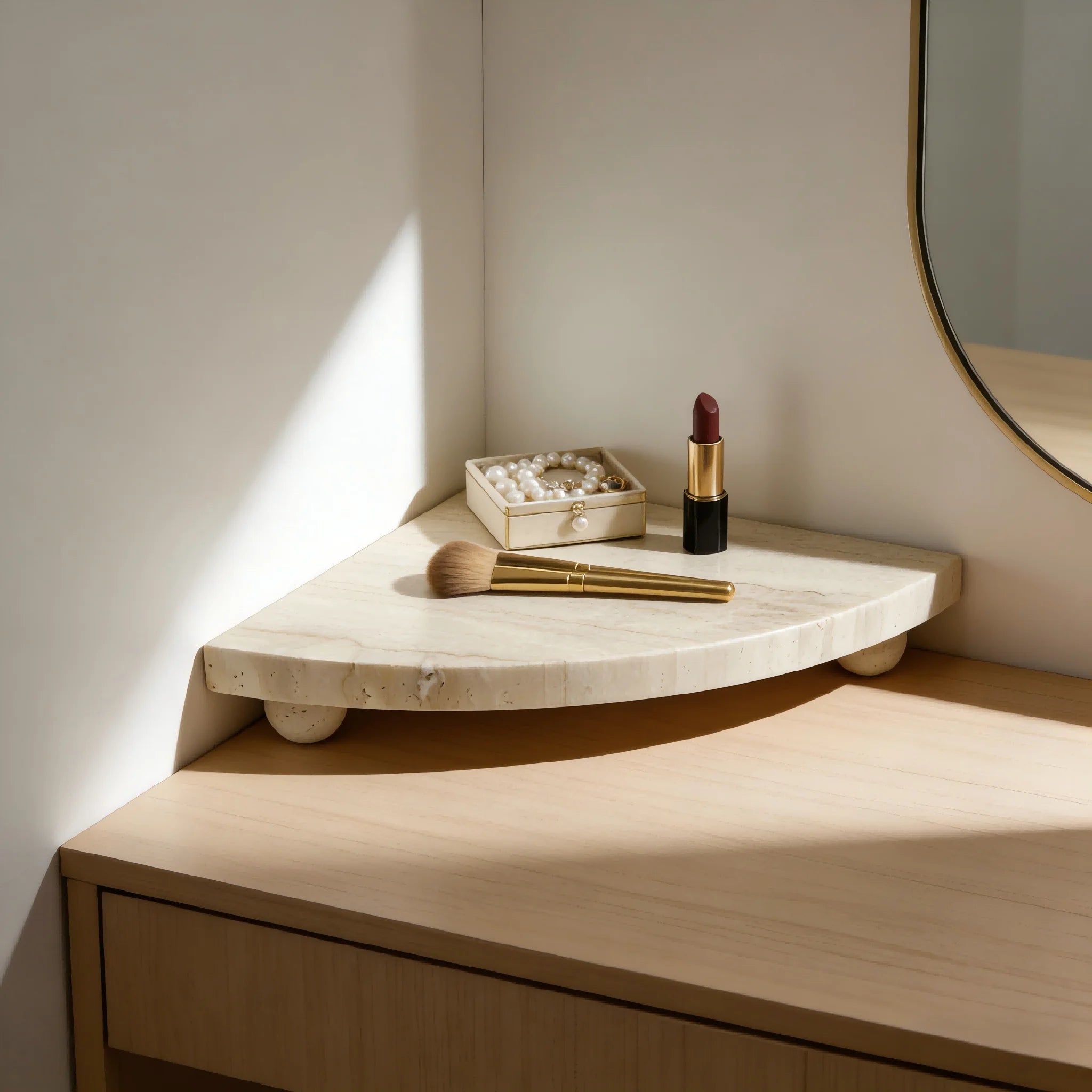 Travertine Stone Corner Vanity Tray