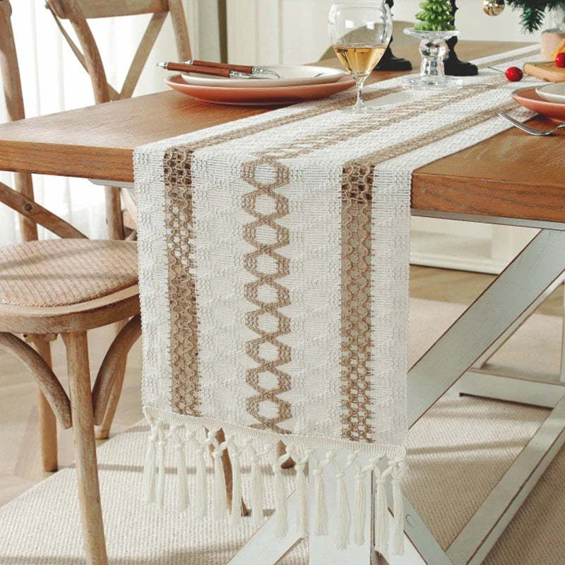 Harlan Woven Linen Table Runner with Tassels