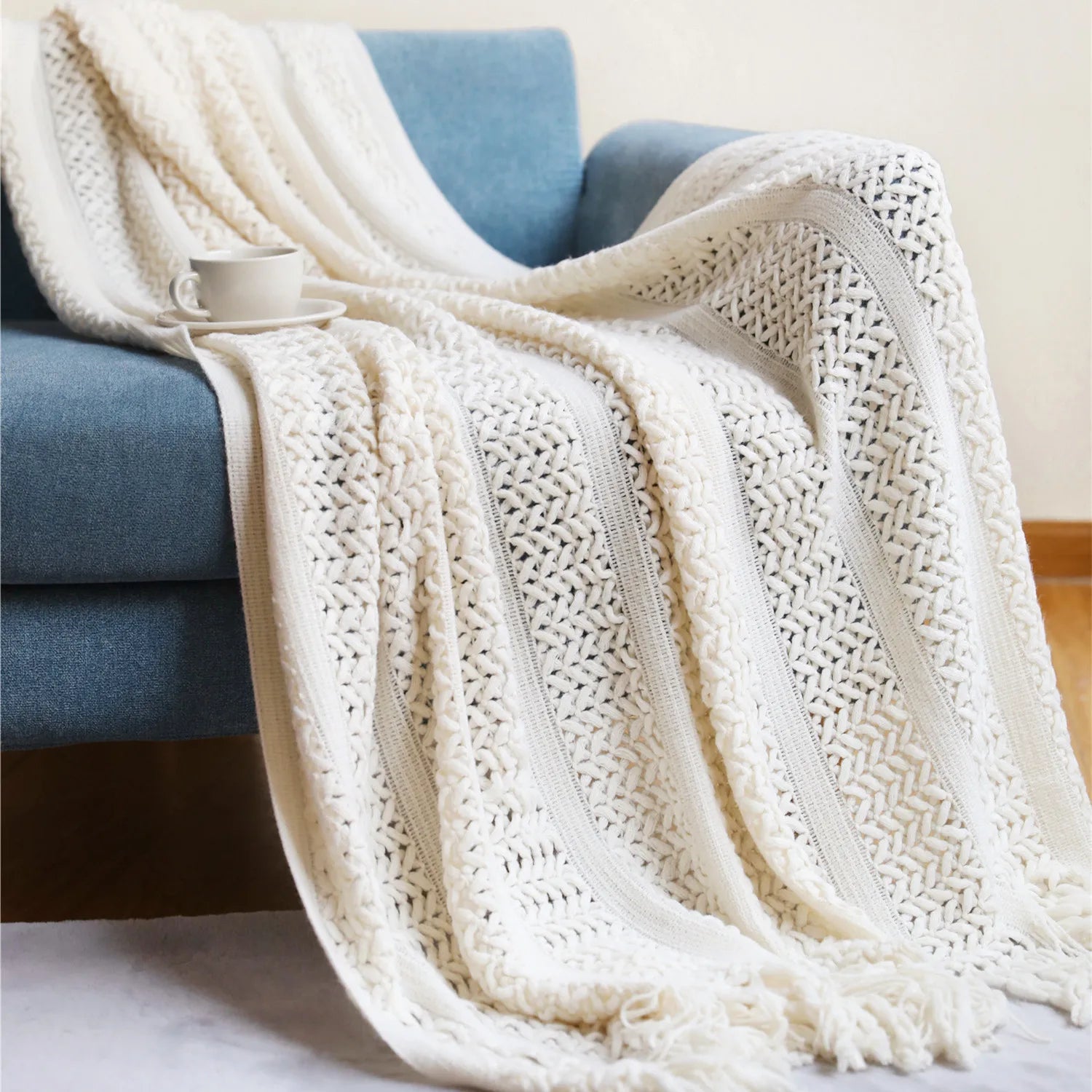 Birchley Knit Throw Blanket with Tassels