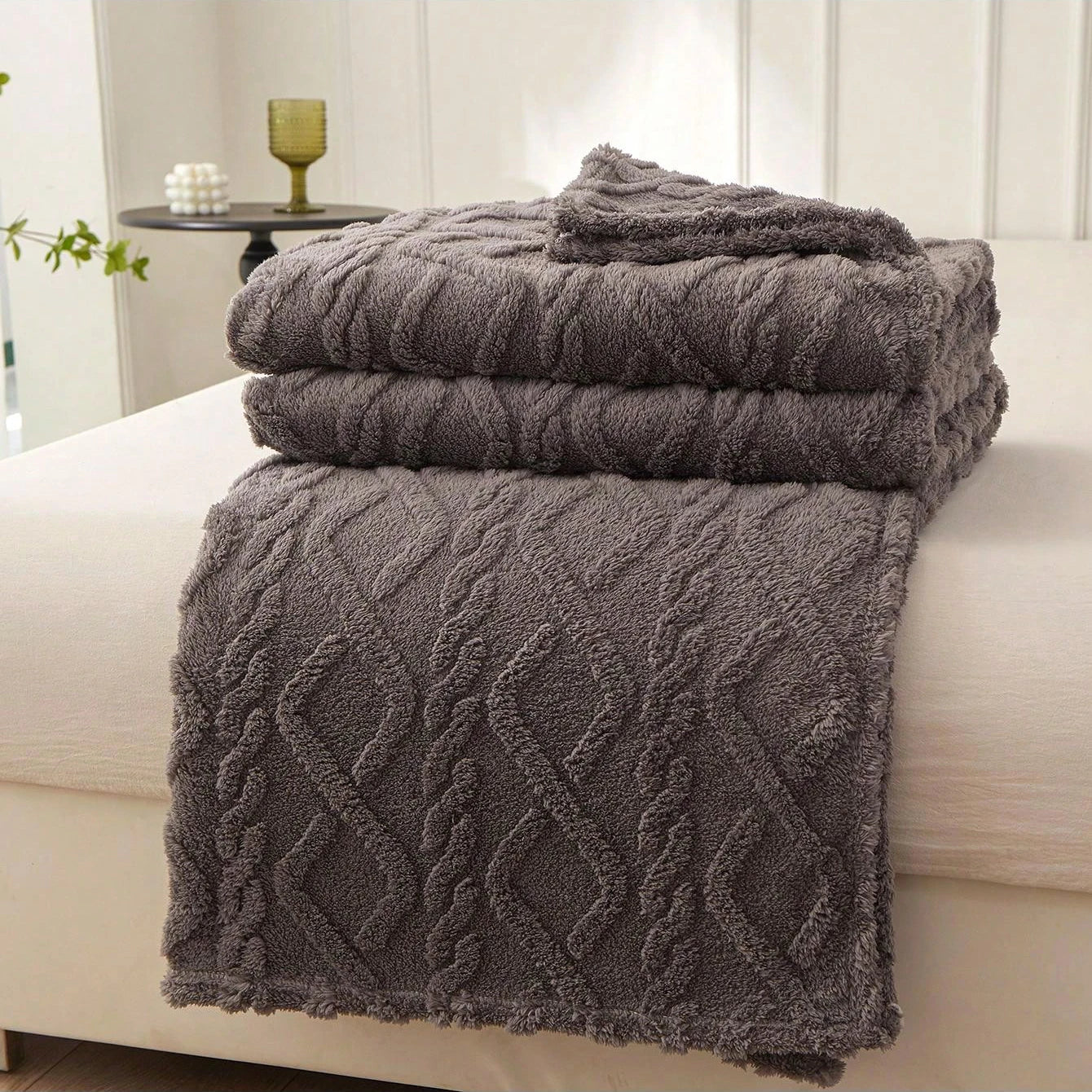 Serene Geometric Coral Fleece Textured Blanket
