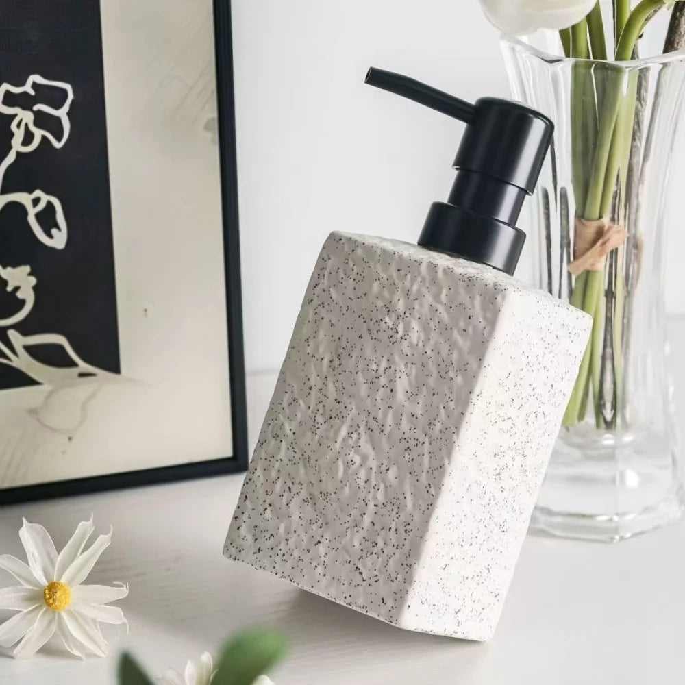 Riverstone Ceramic Soap Dispenser with Stone Texture