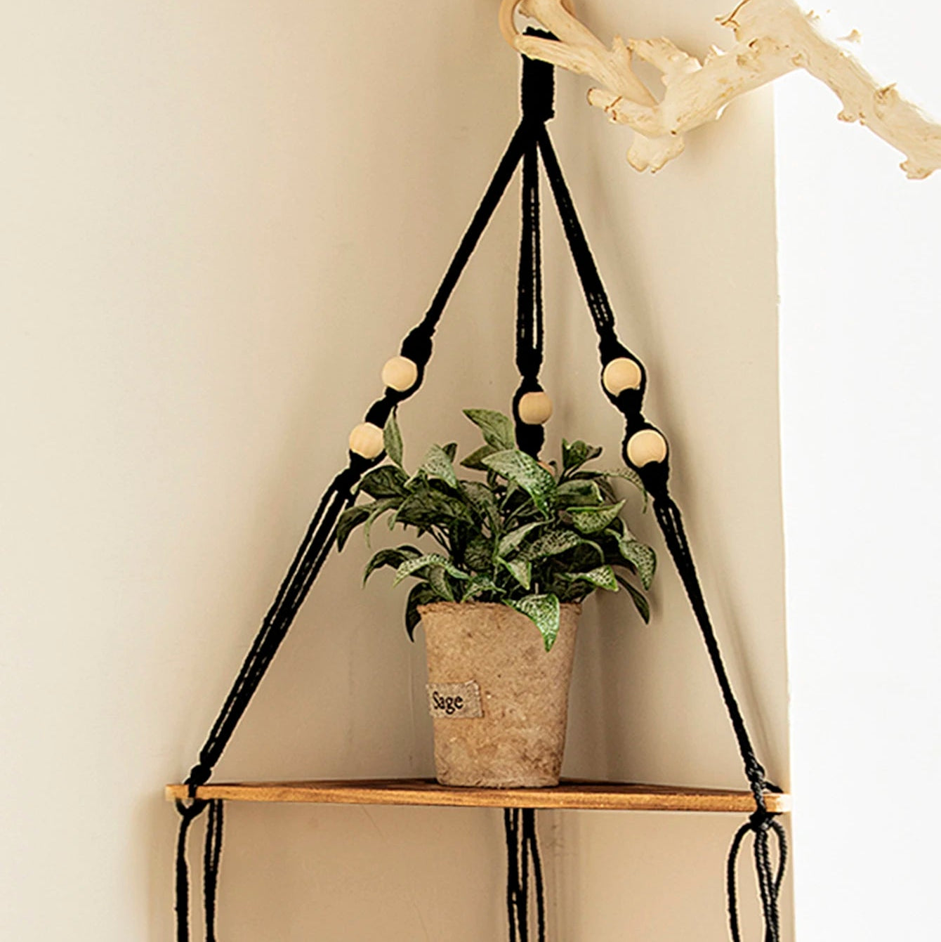 Briar Boho Macrame Triangle Floating Wall Shelf