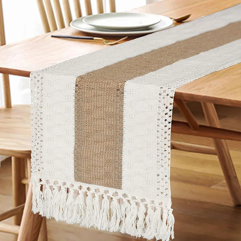 Harlan Woven Linen Table Runner with Tassels