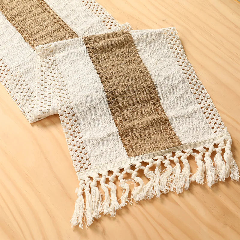 Brynn Burlap Striped Table Runner with Tassels