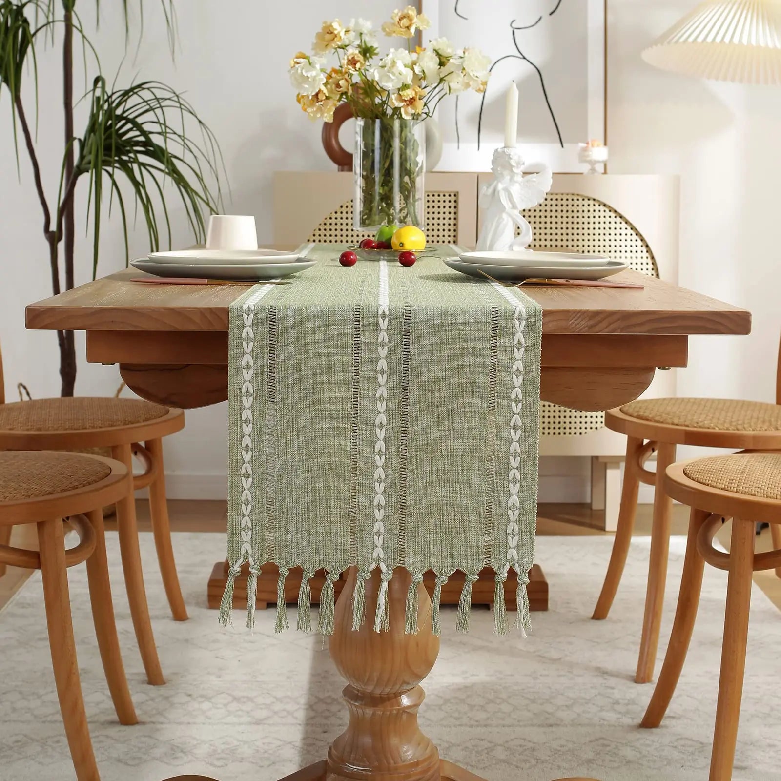 Aldwin Cotton Linen Table Runner with Tassels