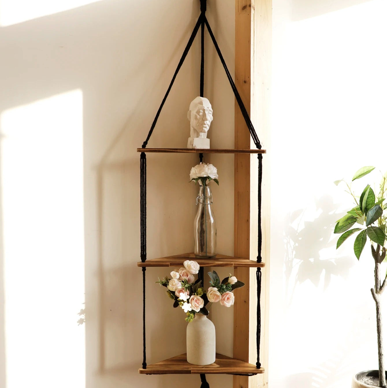 Briar Boho Macrame Triangle Floating Wall Shelf