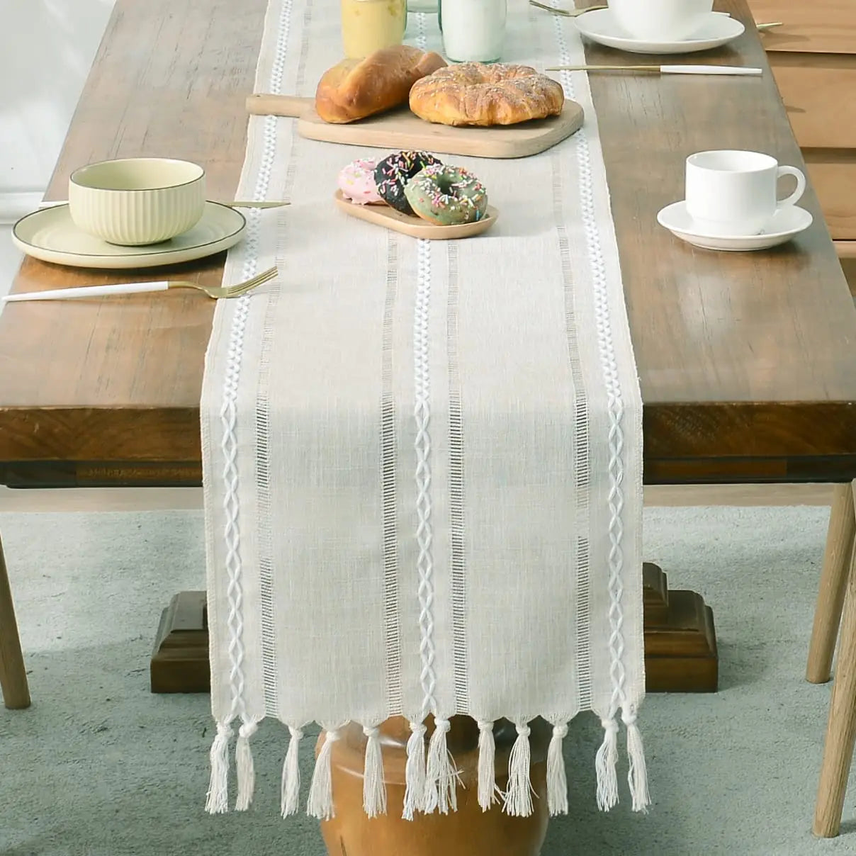 Aldwin Cotton Linen Table Runner with Tassels