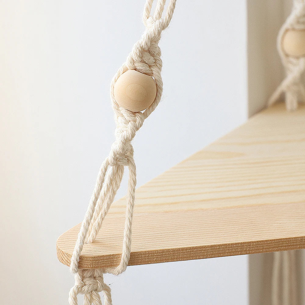 Briar Boho Macrame Triangle Floating Wall Shelf
