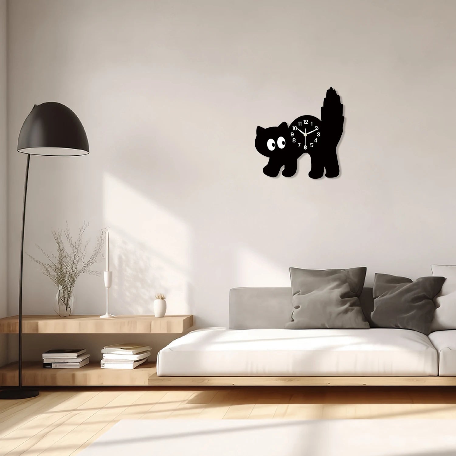 Black Cat Silhouette Wooden Wall Clock
