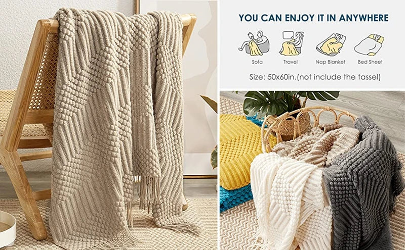 Orlan Knitted Throw Blanket with Tassels