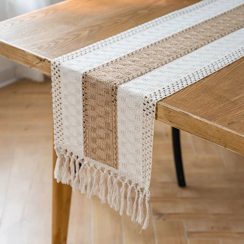 Harlan Woven Linen Table Runner with Tassels
