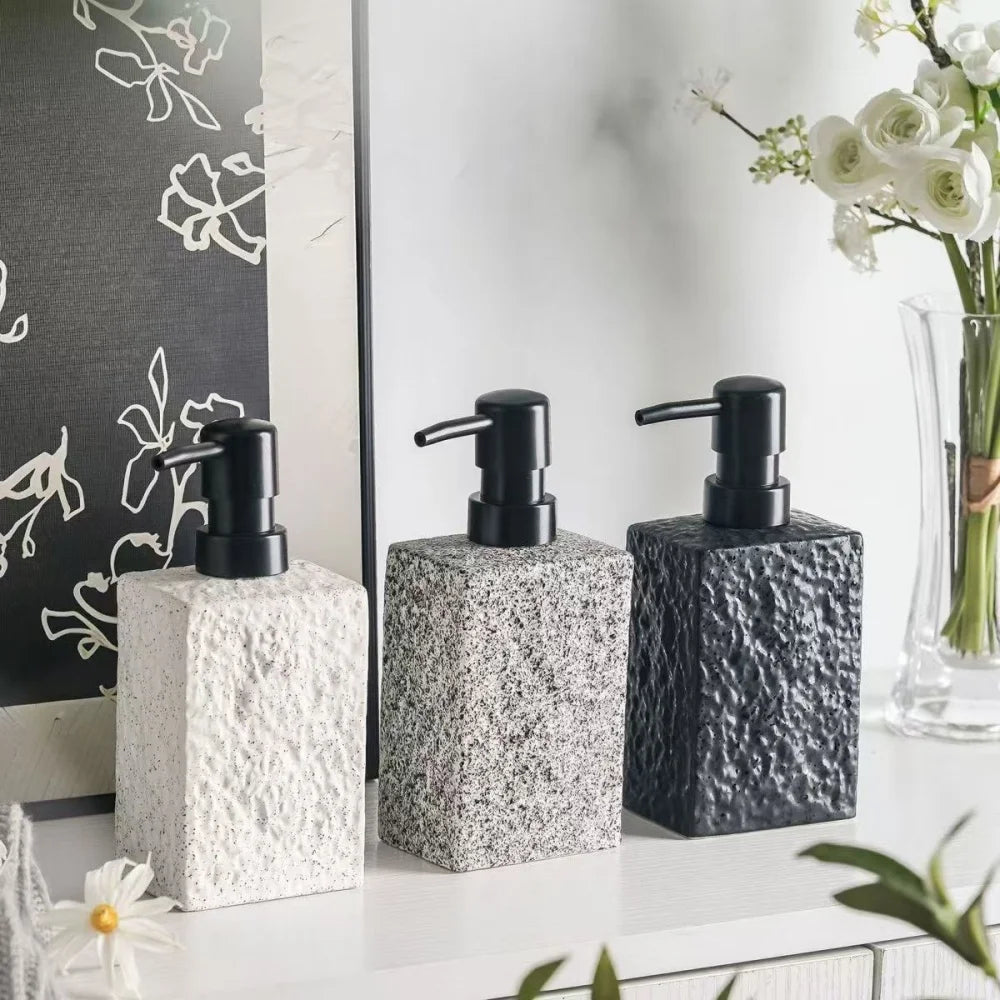 Riverstone Ceramic Soap Dispenser with Stone Texture