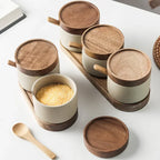Ceramic Spice Jar Set with Wooden Lids