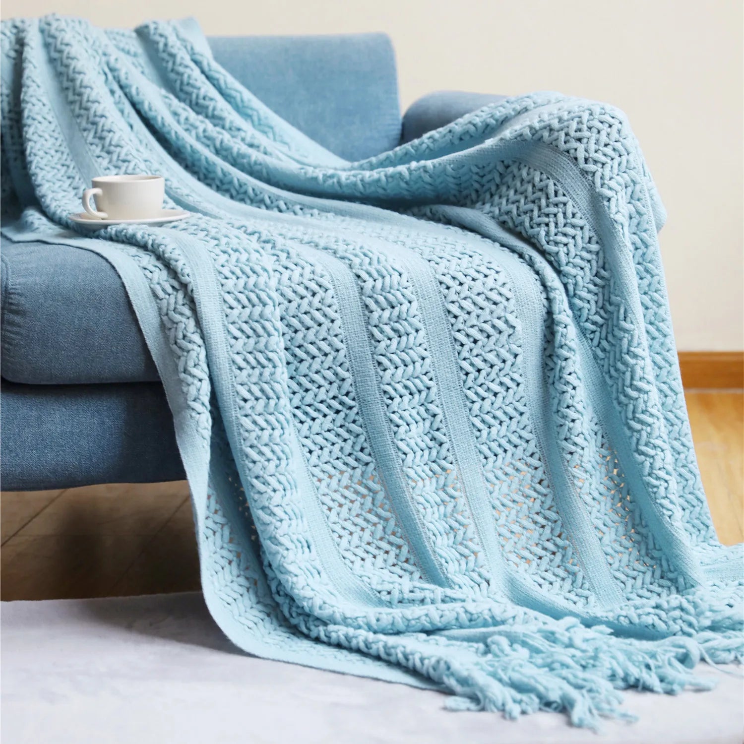 Birchley Knit Throw Blanket with Tassels