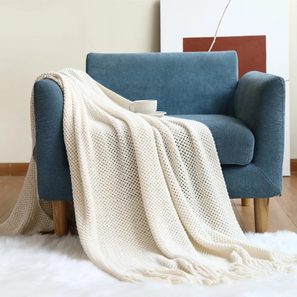Ashlar Knitted Throw Blanket with Tassels (Copy) remove all but CL