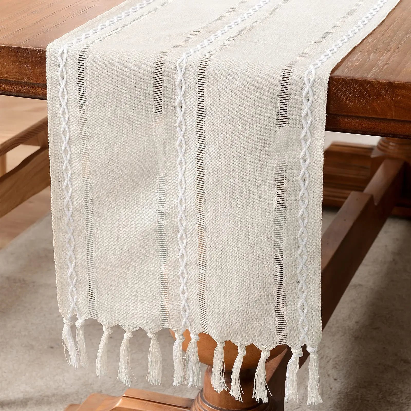 Aldwin Cotton Linen Table Runner with Tassels