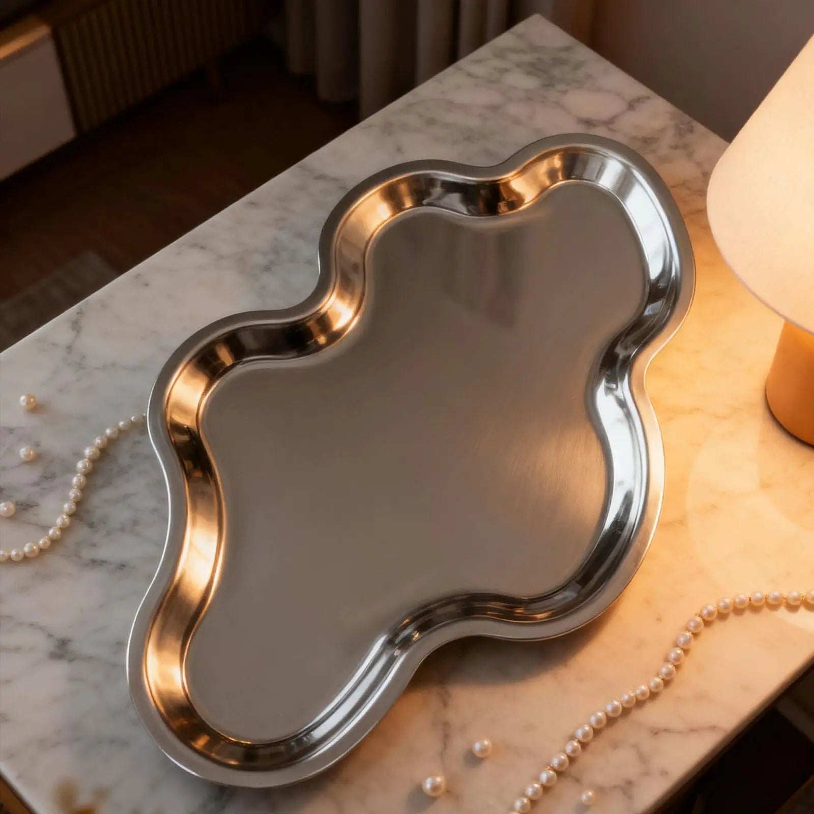 Nimbus Decorative Metal Tray with Scalloped Edge