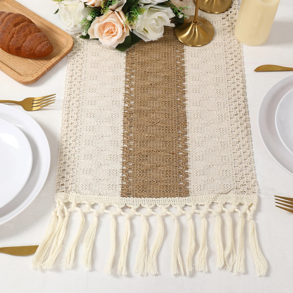 Brynn Burlap Striped Table Runner with Tassels