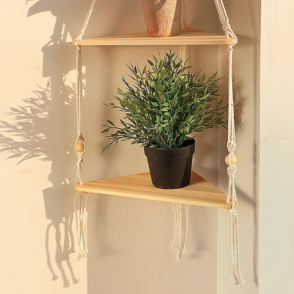 Briar Boho Macrame Triangle Floating Wall Shelf