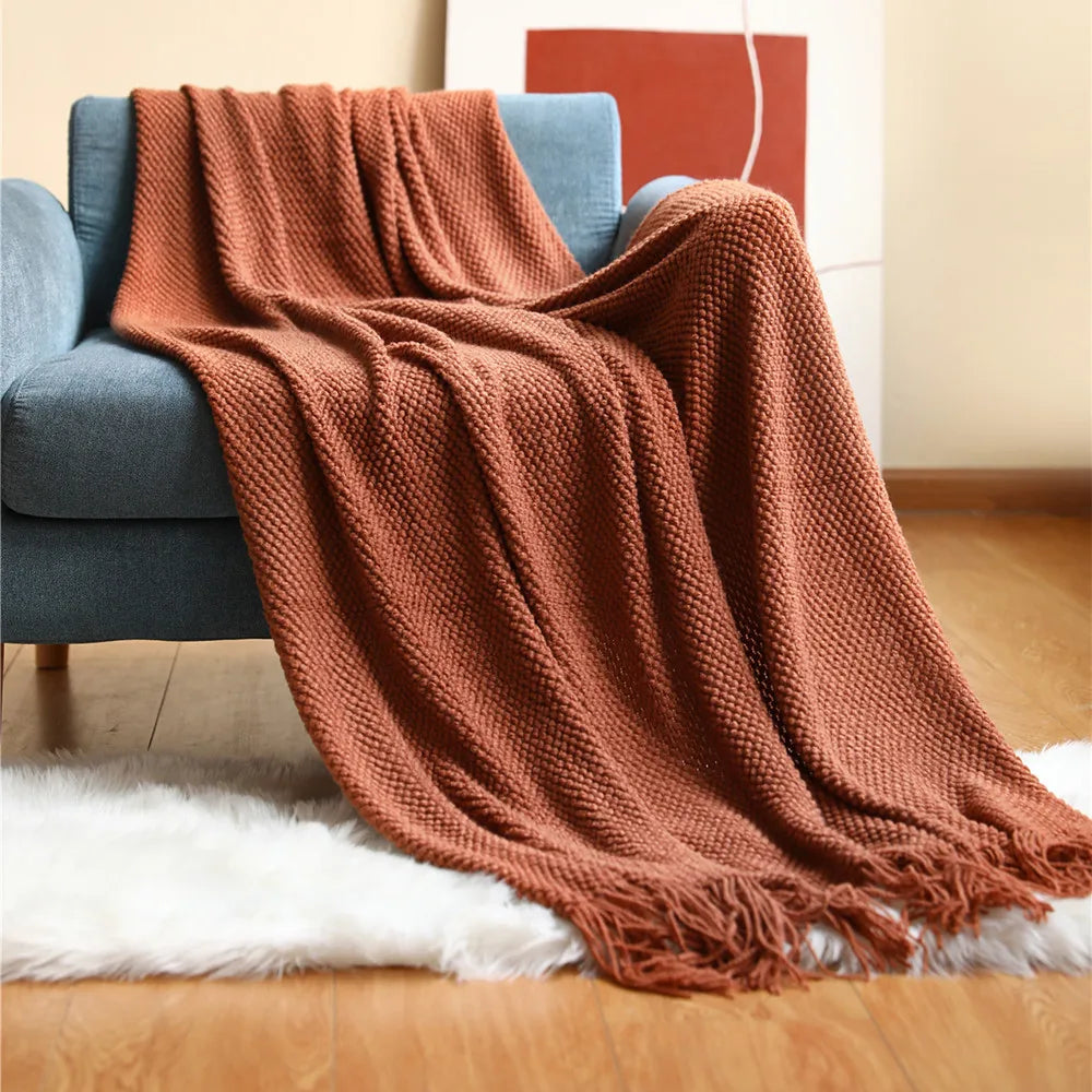 Orlan Knitted Throw Blanket with Tassels