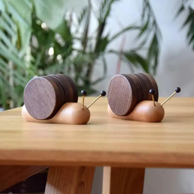 Snailwood Wooden Coaster Set with Snail Holder