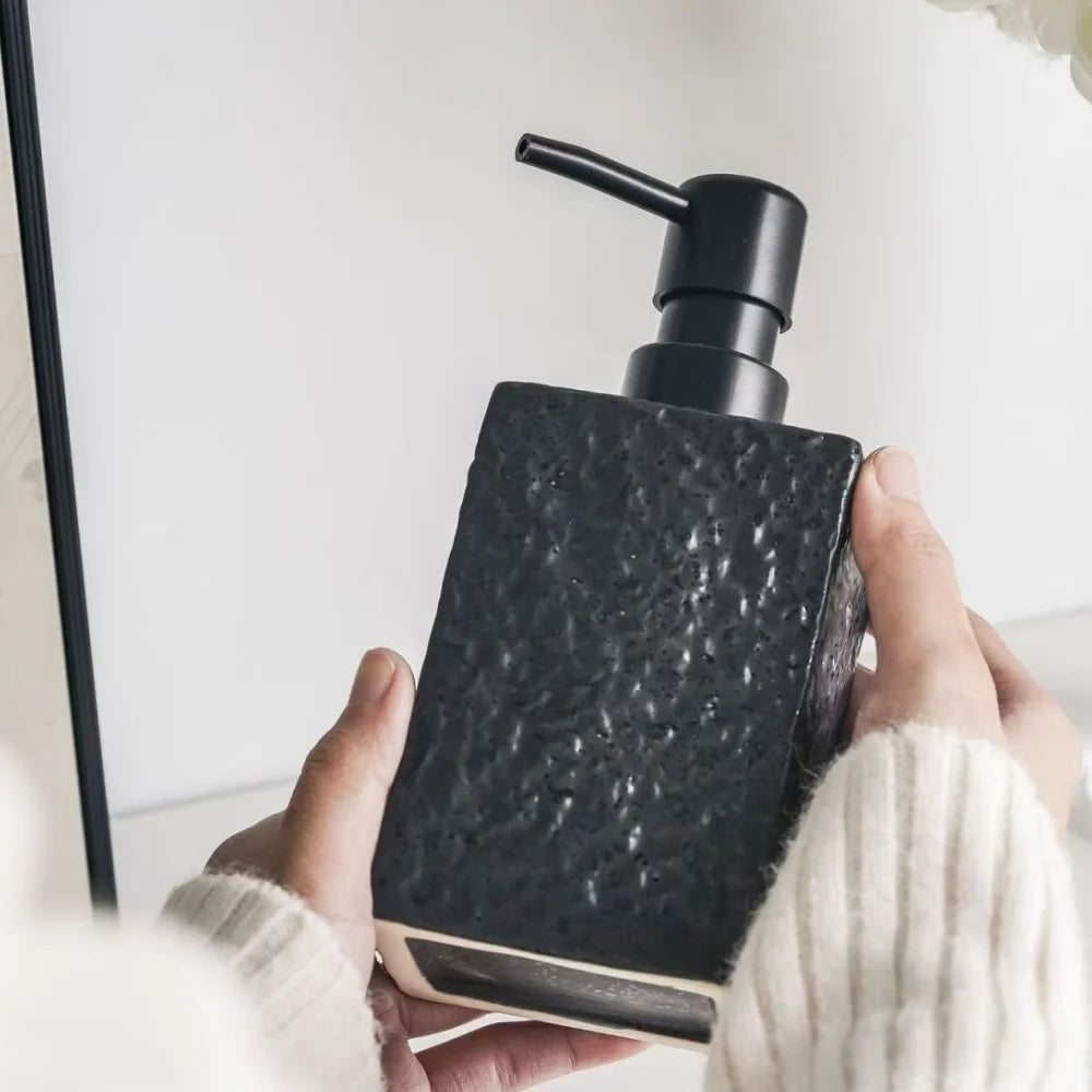 Riverstone Ceramic Soap Dispenser with Stone Texture