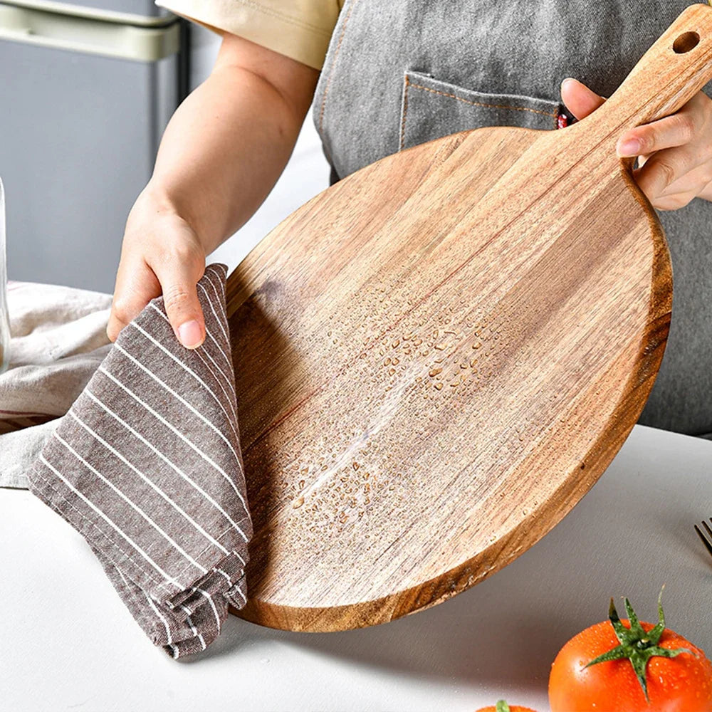 Round Wooden Pizza Serving Board