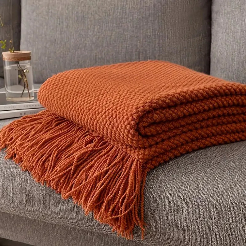 Orlan Knitted Throw Blanket with Tassels