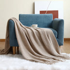 Ashlar Knitted Throw Blanket with Tassels