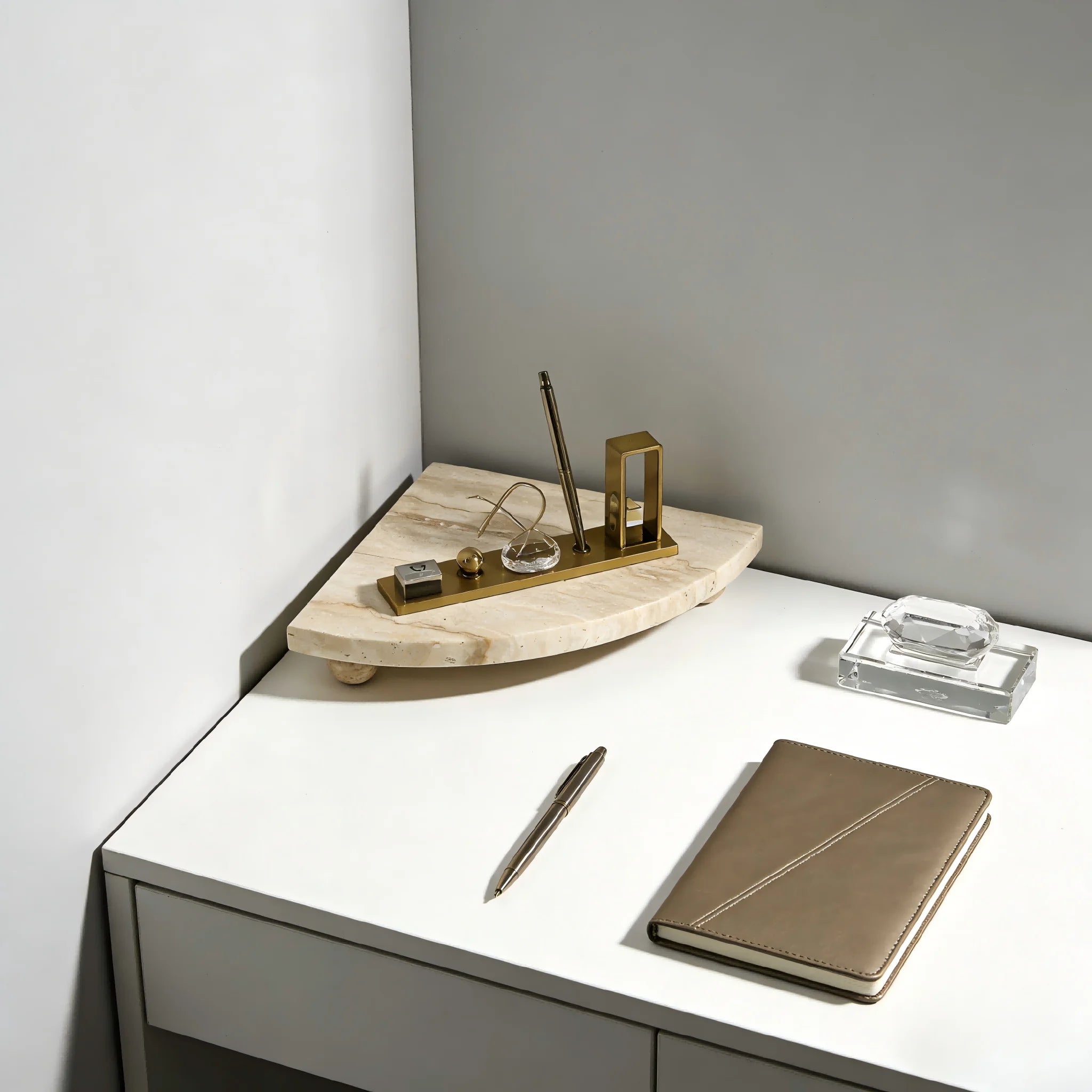 Travertine Stone Corner Vanity Tray