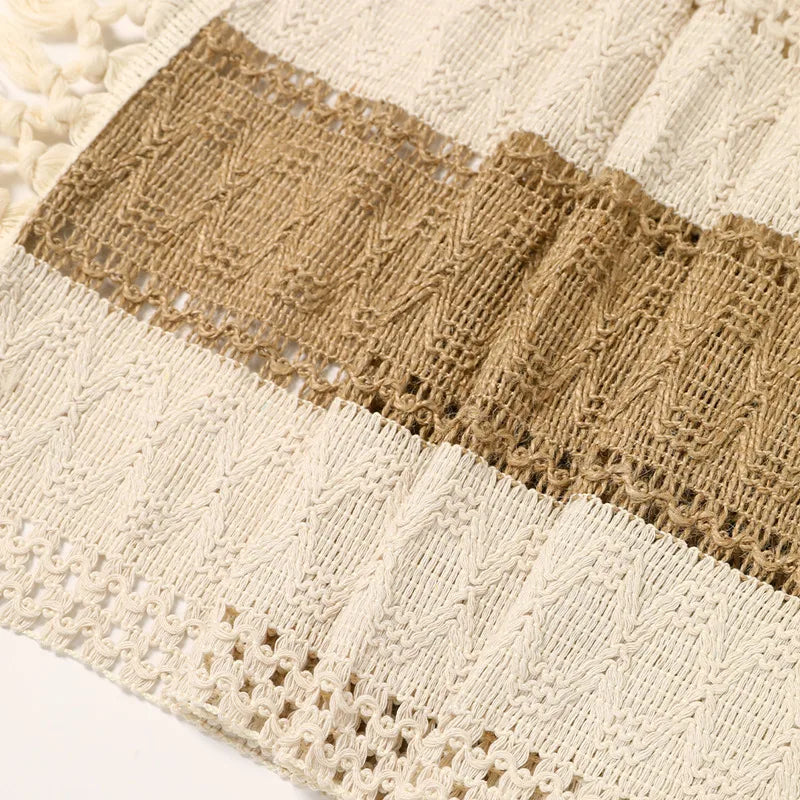 Brynn Burlap Striped Table Runner with Tassels