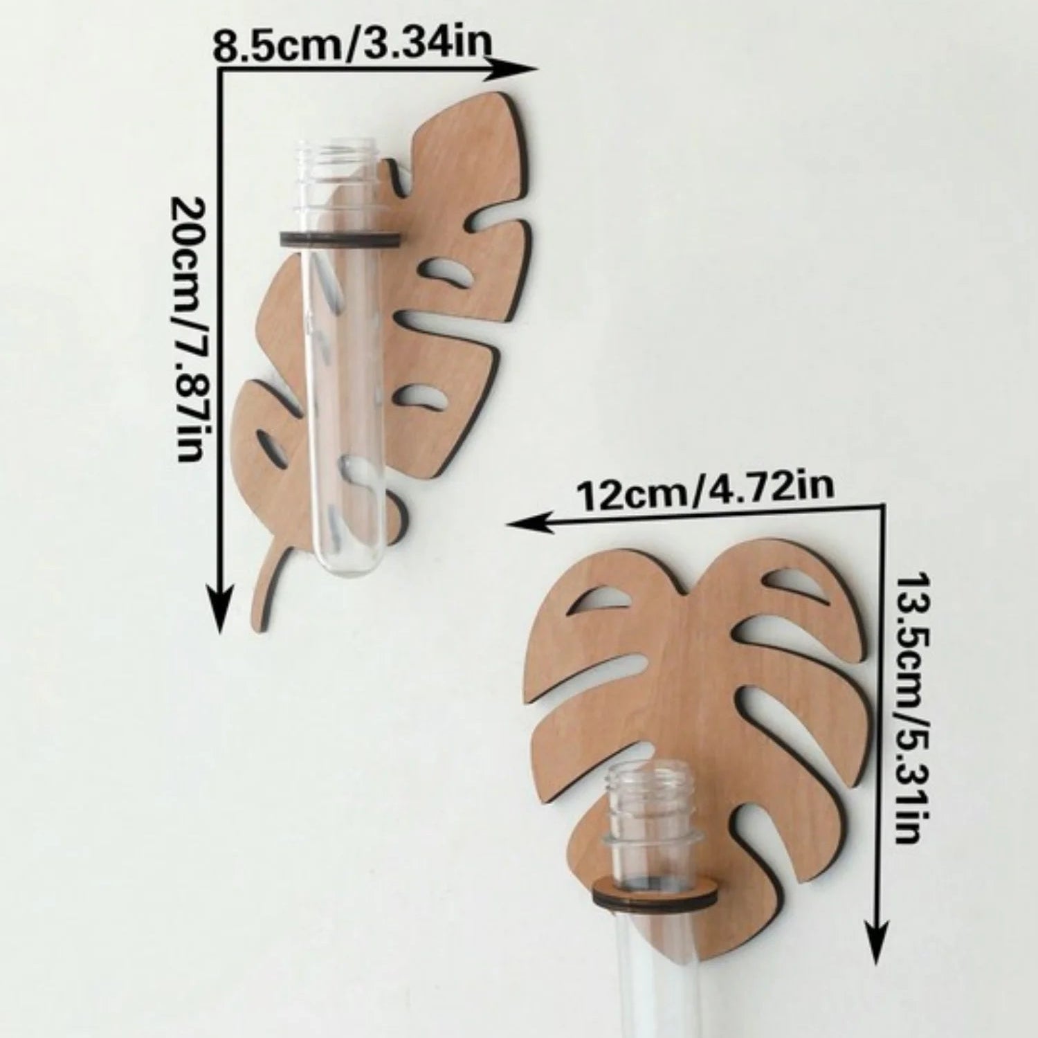 Monstera Leaf Shaped Wall Planters with Glass Tube Vase
