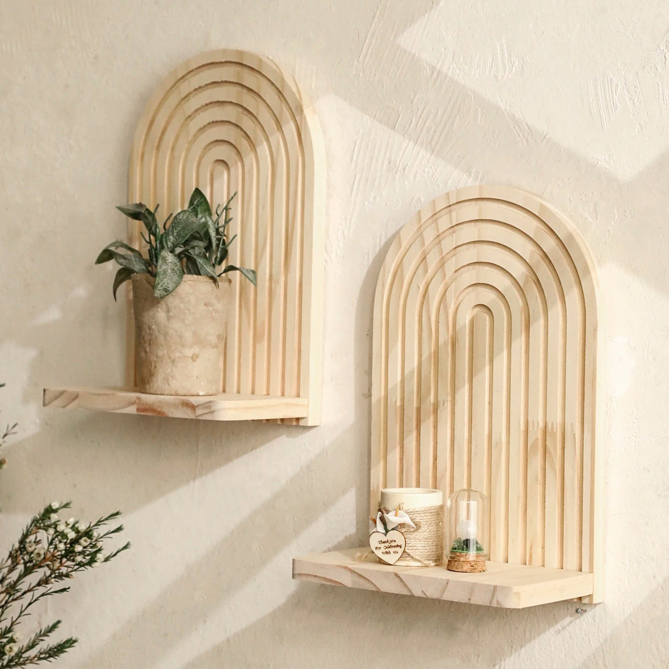 Solene Wooden Arch Wall Shelf with Bracket