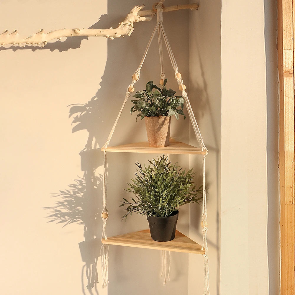 Briar Boho Macrame Triangle Floating Wall Shelf