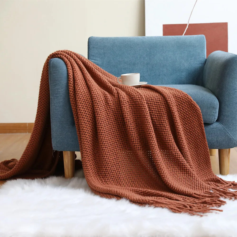 Ashlar Knitted Throw Blanket with Tassels (Copy) remove all but CL