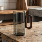 Smoked Glass Mug with Wooden Handle