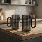Smoked Glass Mug with Wooden Handle